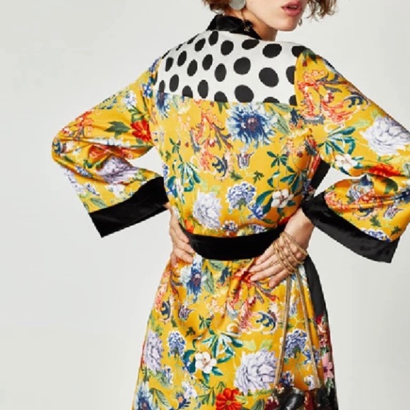 🍒 KIMONO ROBE DUSTER MIDI LONG FLOWER POLKA DOT FLORAL SLEEVE BOHO CHIC ASIAN - Picture 11 of 12